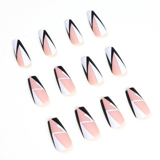 Black White Simple Geometry False Nails