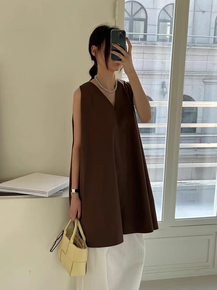 V-neck Tie Back Loose Vest Short Dress