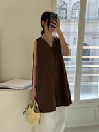 V-neck Tie Back Loose Vest Short Dress