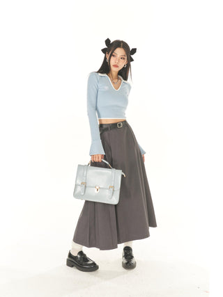 Trendy Gray Pleated Long Skirt