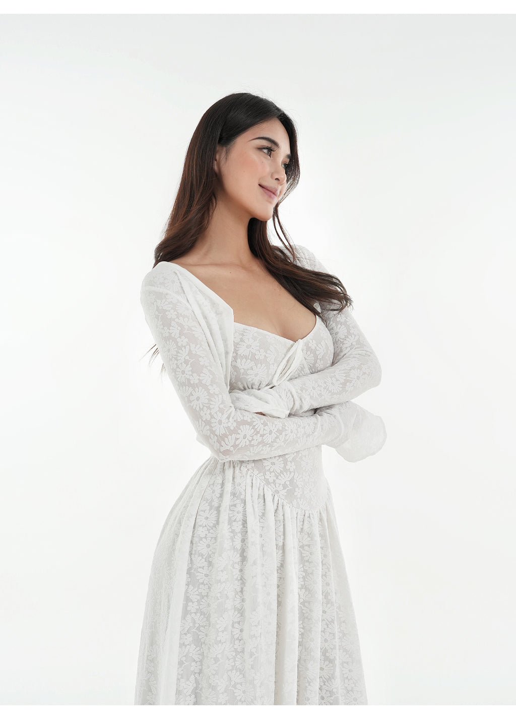 Lace Stretch Jacquard Sling Dress Cardigan Set