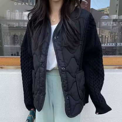 Padded Knitted Splicing Loose Cotton Jacket