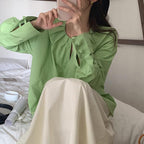 Pleated Cutout Loose Long Sleeve Shirt by painevida