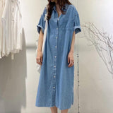 Vintage Lapel Single Breasted Casual Pocket Denim Dress