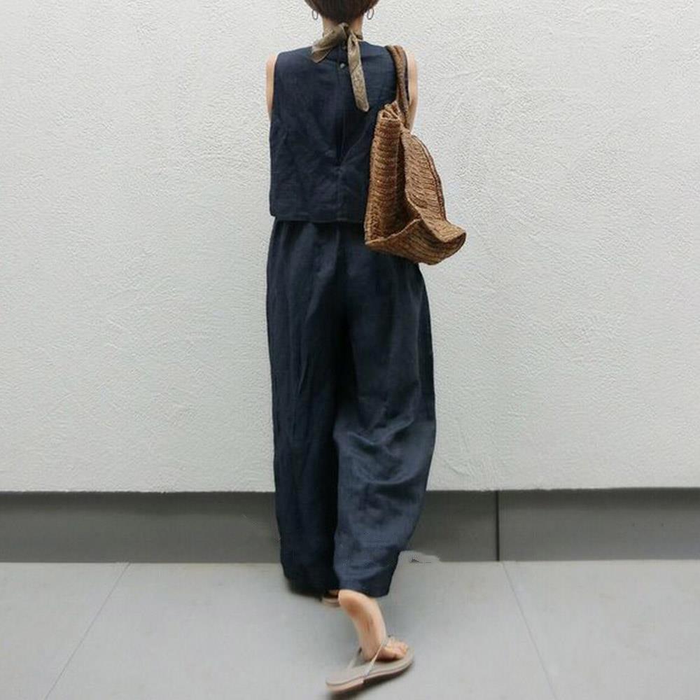 Sleeveless Linen Vest & wide-leg Trousers Sets by painevida