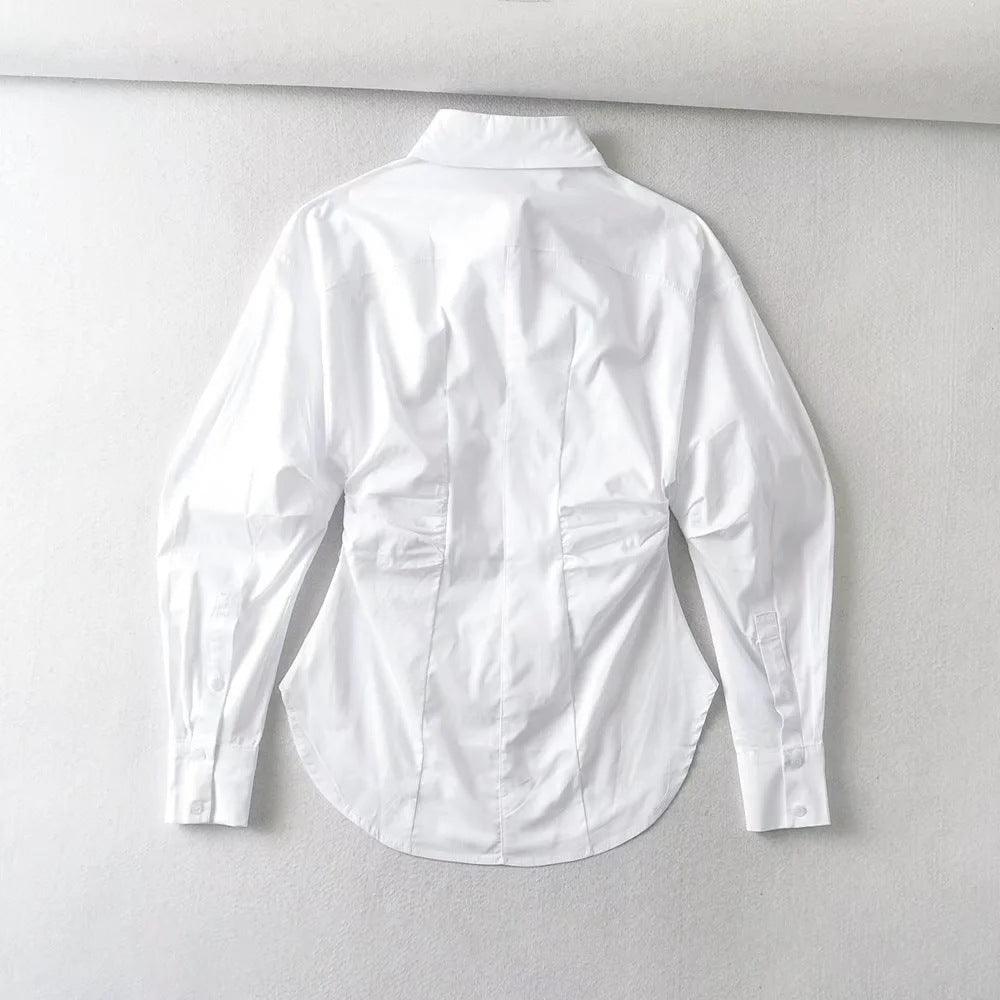 Ruffled Long Sleeve Loose White Shirt by painevida