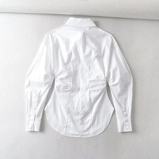 Ruffled Long Sleeve Loose White Shirt