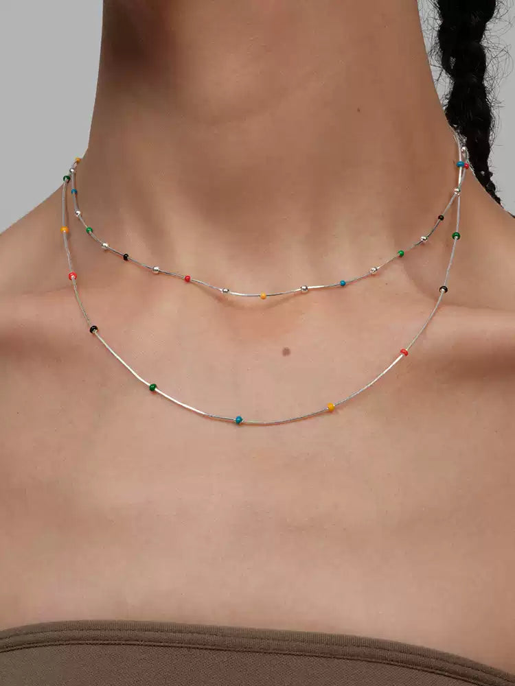Rainbow Bean Enamel Ball Beaded Clavicle Necklace