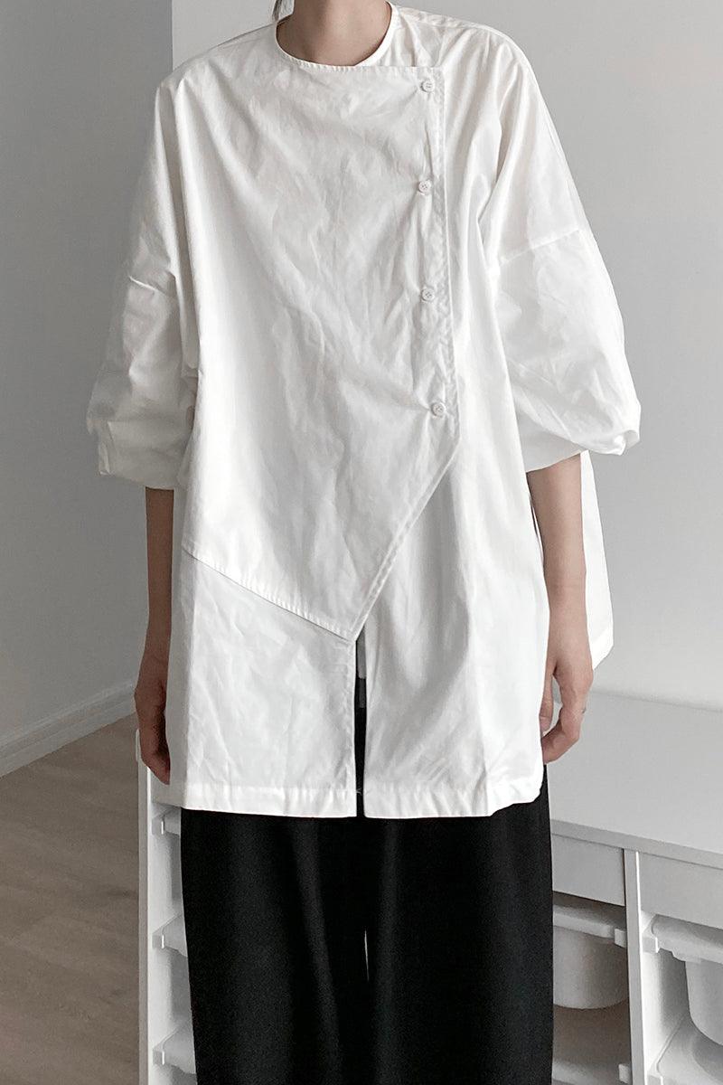 Cool Measured Bias-breasted Irregular-placket Shirt by painevida