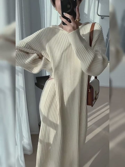 Casual Hooded Knitted Long Dress