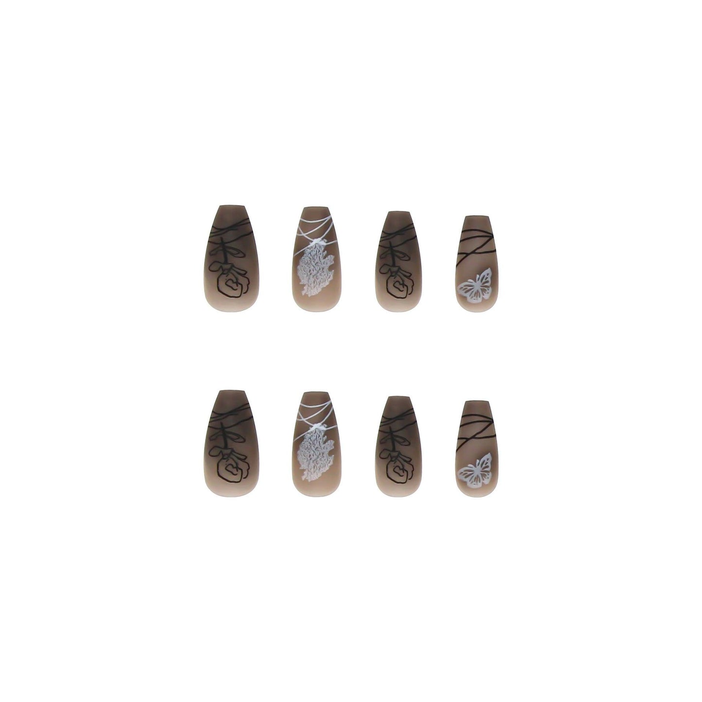 Black Abstract Print False Nails
