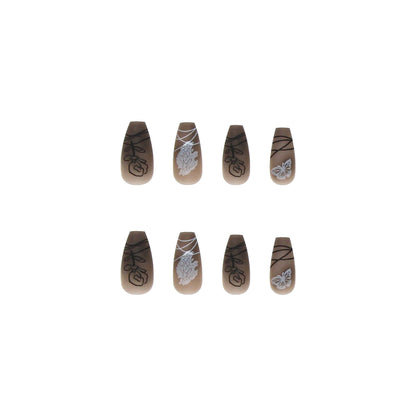 Black Abstract Print False Nails