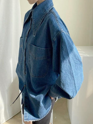 Vintage Large Collar Single Breasted Loose Denim Shirt