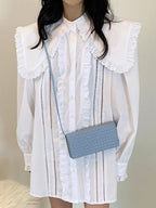 Large Lapel Lace Shirt&Linen Pattern Knitted Vest Coat