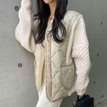 Padded Knitted Splicing Loose Cotton Jacket