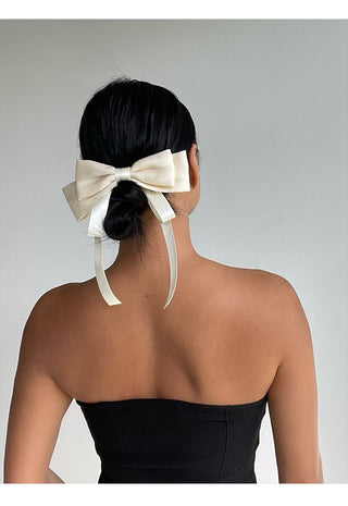 Elegant Bow Satin Ribbon Spring Hair Clip