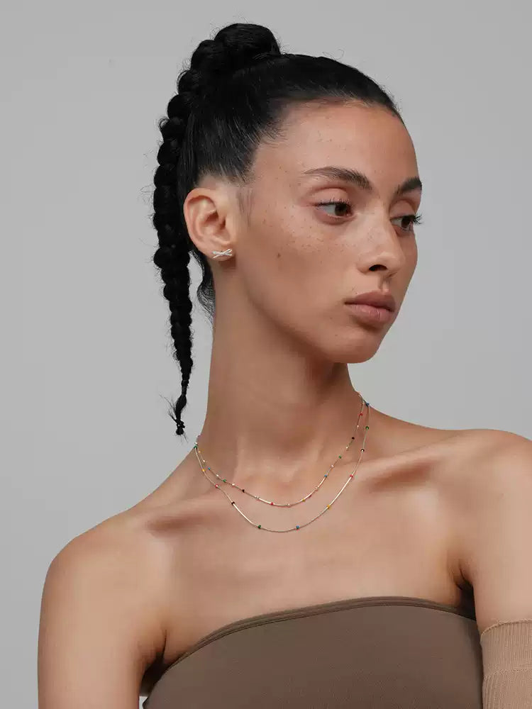 Rainbow Bean Enamel Ball Beaded Clavicle Necklace