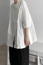 Cool Measured Bias-breasted Irregular-placket Shirt by painevida