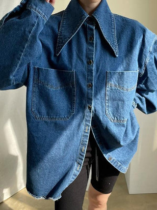 Vintage Large Collar Single Breasted Loose Denim Shirt