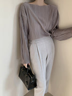 Simple Loose Pleated Long-sleeved Shirt Blouses by painevida