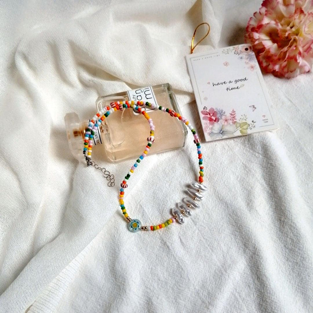 Hot Rainbow Crystal Beaded Necklace by painevida