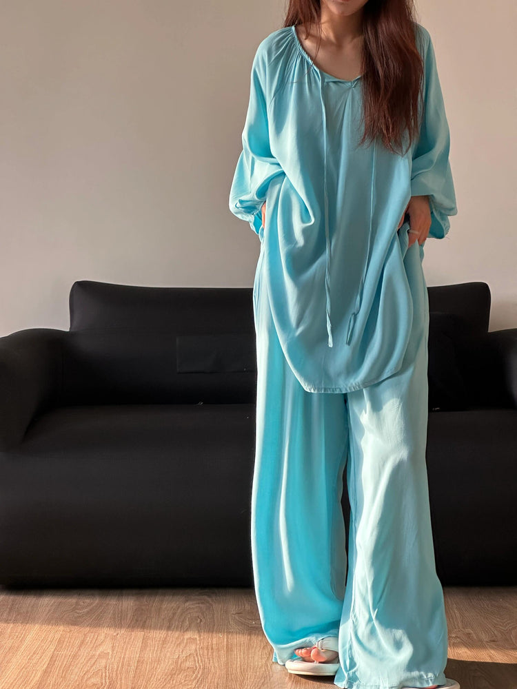 French Cotton Silk High-end Simple Home Wear Pajamas Suit by painevida
