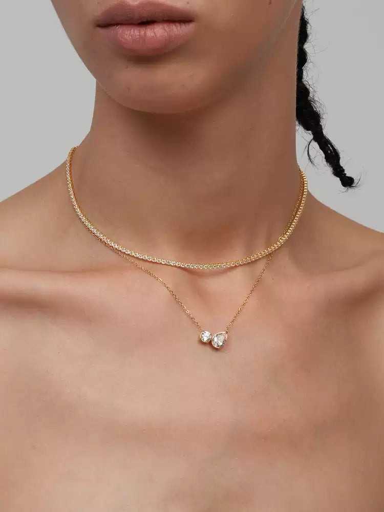 Teardrop Round Diamond 3a Live Color Clavicle Necklace