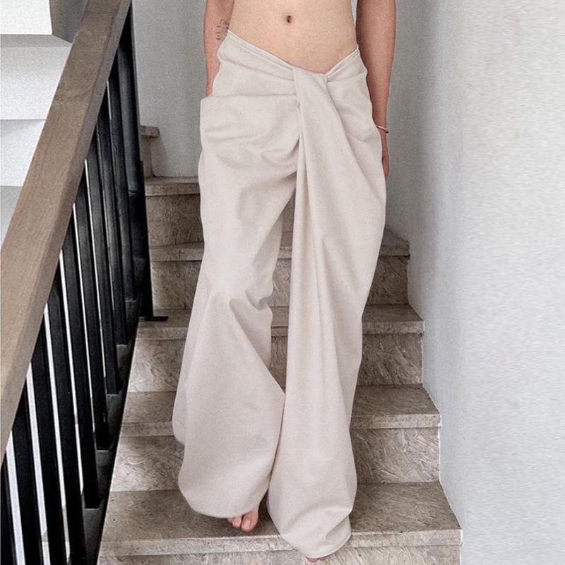 Loose Low Waist Regular Pleated Casual Pants by painevida