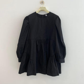 Simple Black Loose Puff Sleeve Short Shirt Dress