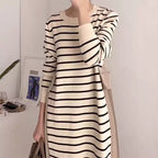 Loose Side Slit Striped Knit Dress
