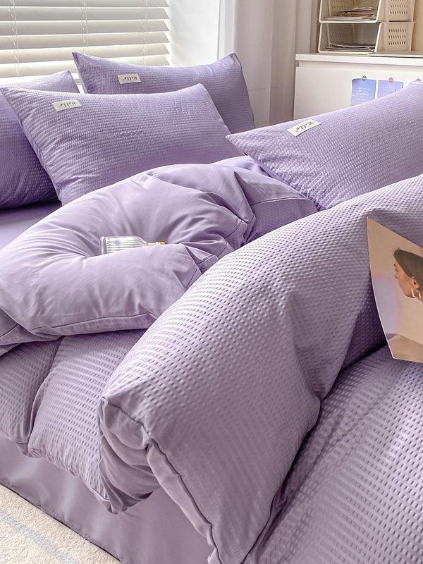 Waffle Printed Cotton Bed Four Pieces Sheet Set