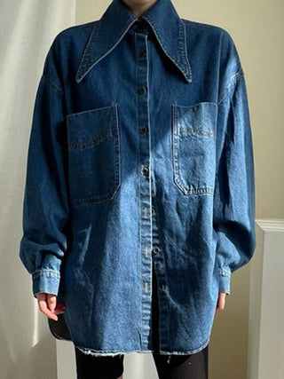 Vintage Large Collar Single Breasted Loose Denim Shirt