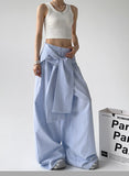 Loose Comfy Striped Lace-up Wide-leg Pants