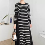 Loose Side Slit Striped Knit Dress