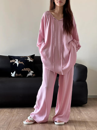 French Cotton Silk High-end Simple Home Wear Pajamas Suit