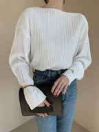 Simple Loose Pleated Long-sleeved Shirt Blouses by painevida