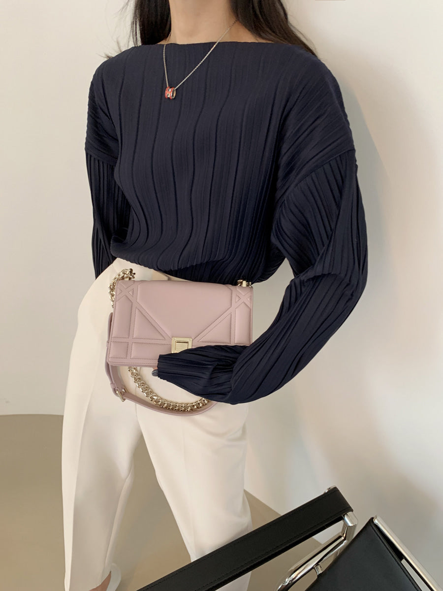Simple Loose Pleated Long-sleeved Shirt Blouses by painevida