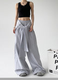 Loose Comfy Striped Lace-up Wide-leg Pants
