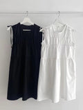 Cute Bow Lace-up Pleated Sleeveless Short Dress - PAINEVIDA