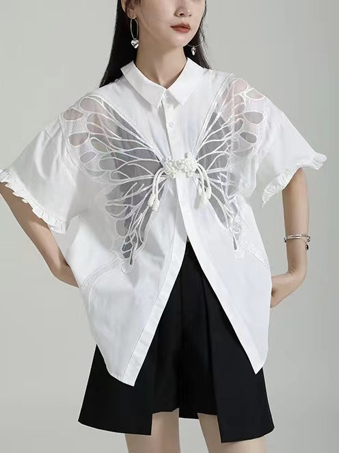 Butterfly Lace Short Sleeve Shirt - PAINEVIDA