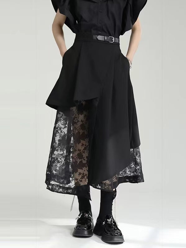 Irregular-Paneled Gauze High-Waisted Skirt - PAINEVIDA