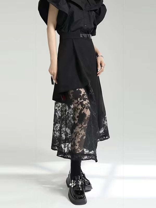 Irregular-Paneled Gauze High-Waisted Skirt - PAINEVIDA
