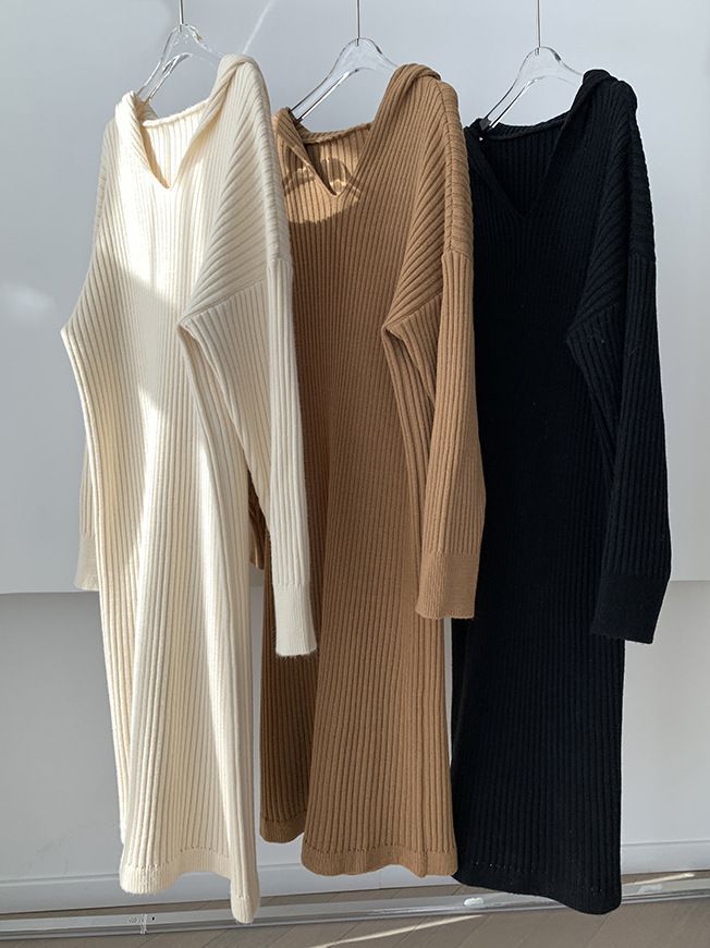 Casual Hooded Knitted Long Dress - PAINEVIDA