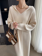 Casual Hooded Knitted Long Dress - PAINEVIDA