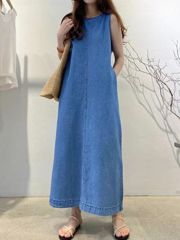 Simple Backless Loose Denim Dress