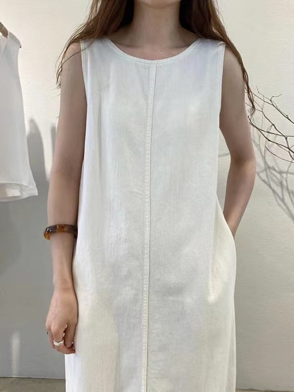 Simple Backless Loose Denim Dress - PAINEVIDA