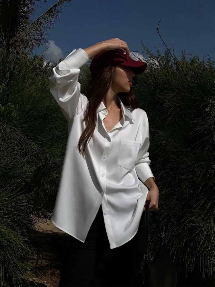 High-end Satin Long-Sleeved Loose Shirt by painevida