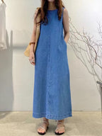 Simple Backless Loose Denim Dress - PAINEVIDA