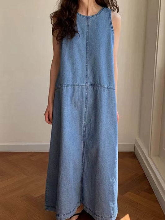 Loose Sleeveless Split-joint Denim Dress