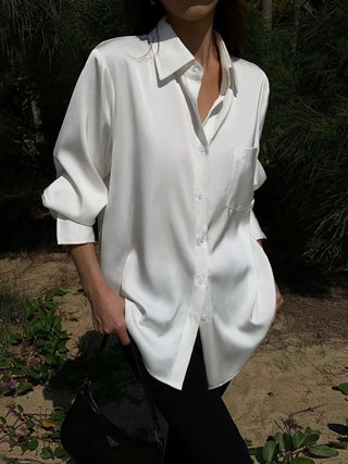 High-end Satin Long-Sleeved Loose Shirt by painevida
